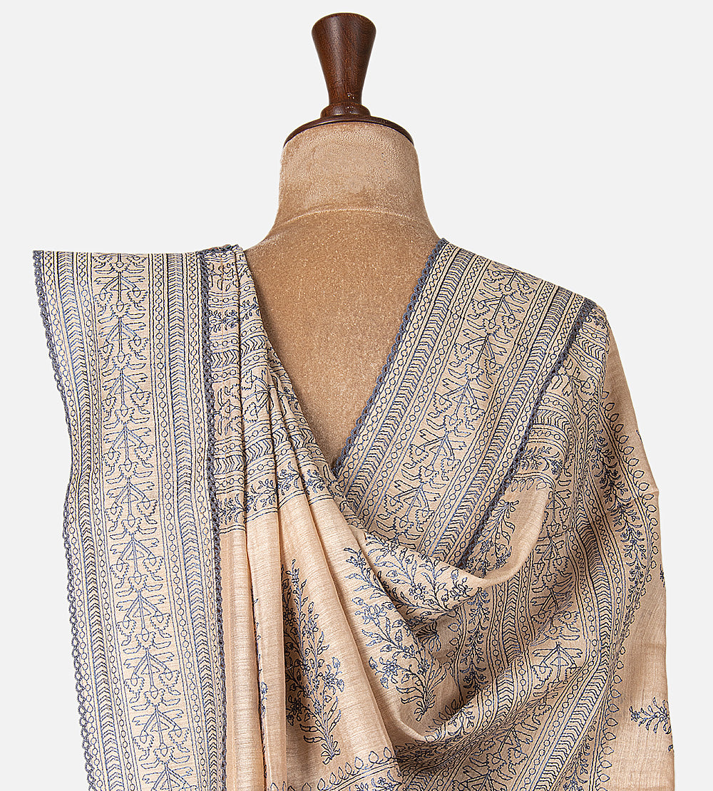 Multicolour Tussar Ajrakh Printed Saree
