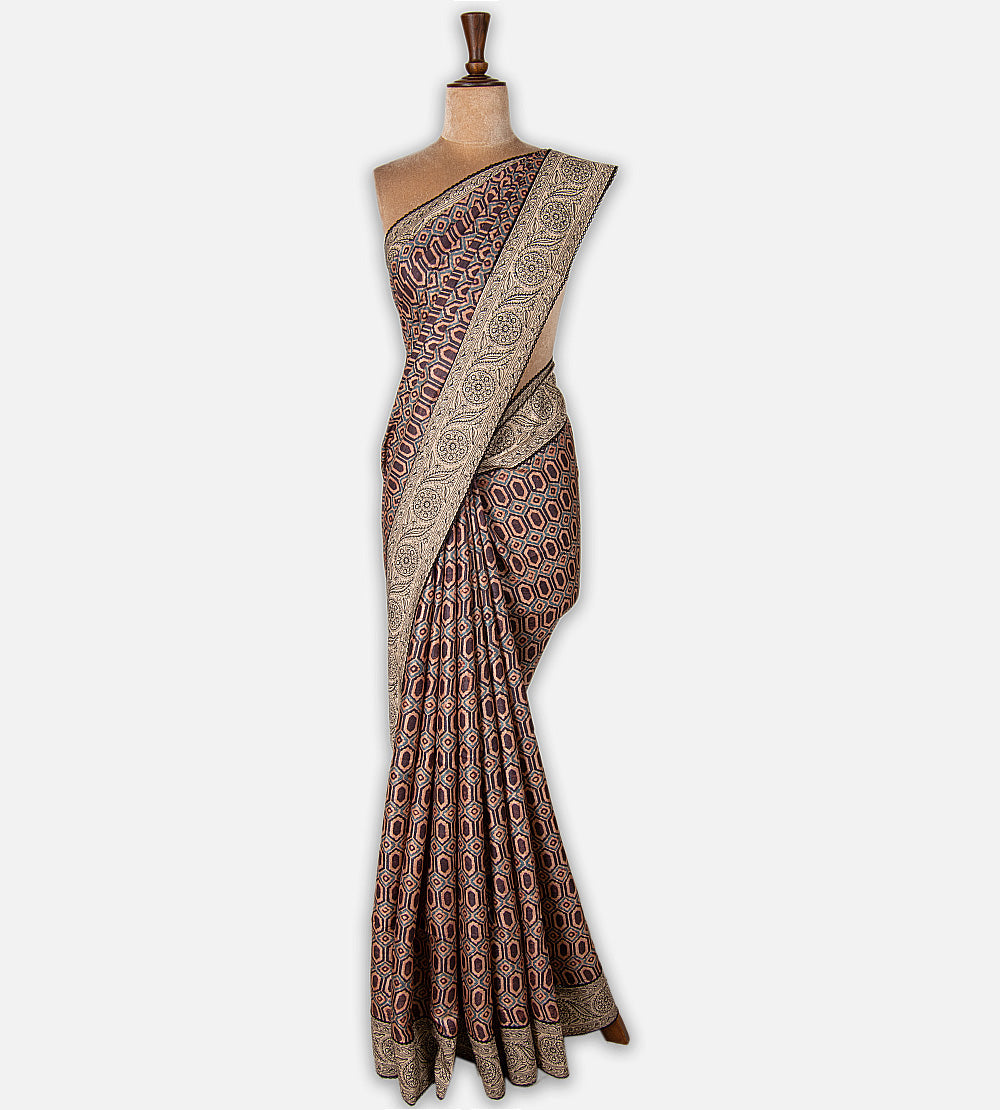 Multicolour Tussar Ajrakh Printed Saree