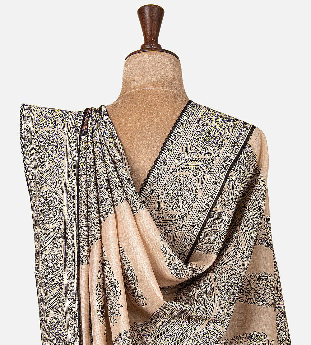 Multicolour Tussar Ajrakh Printed Saree