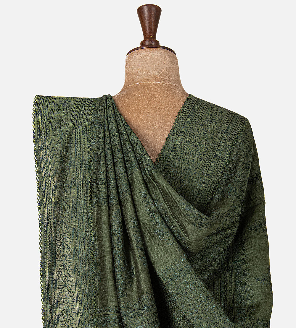 Green Tussar Ajrakh Printed Saree