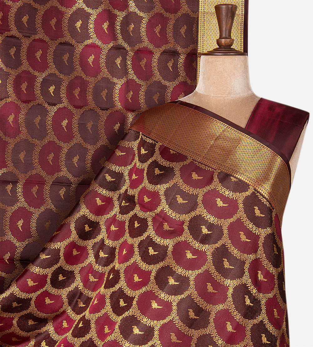Brown And Maroon Kanchipuram Silk Saree