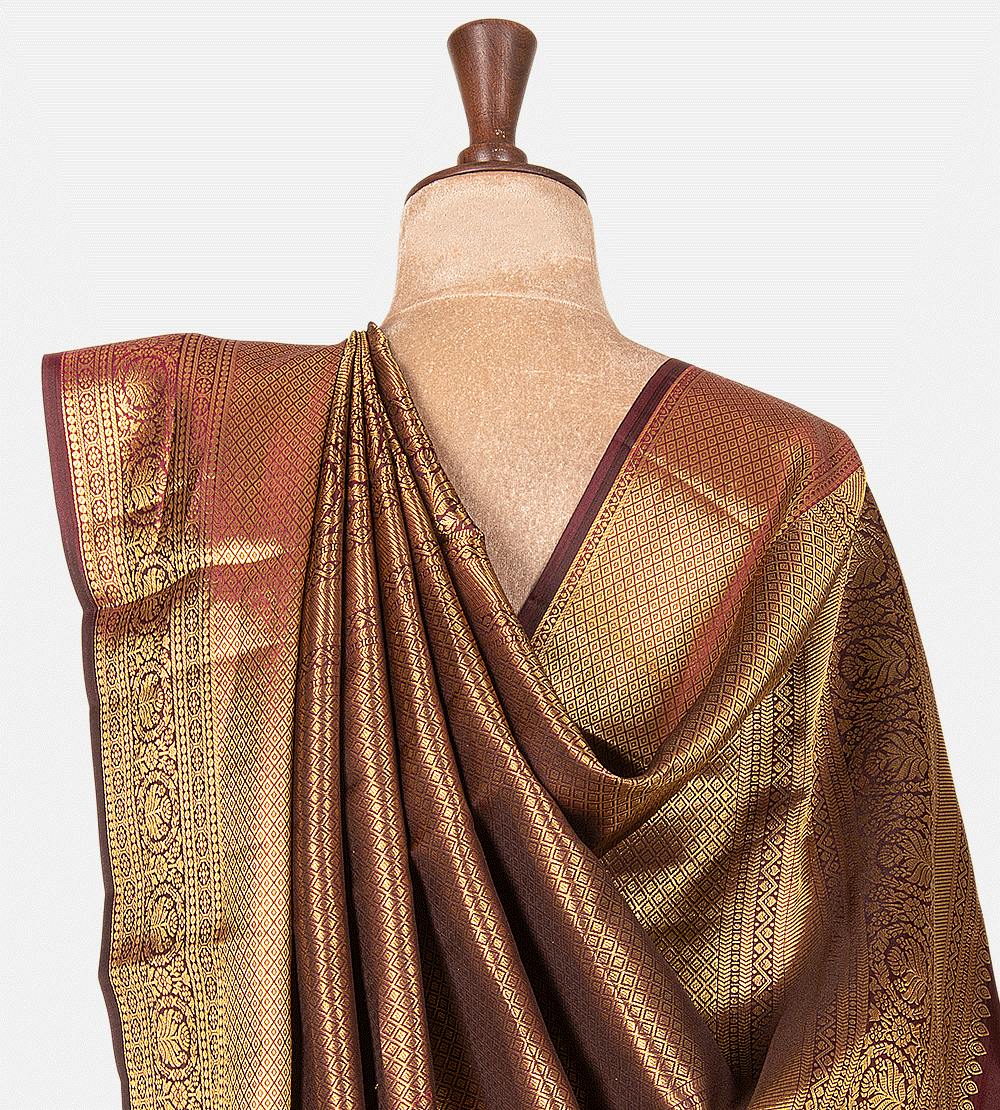 Brown And Maroon Kanchipuram Silk Saree
