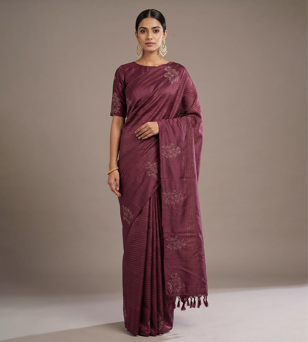 Deep Wine Tussar Saree