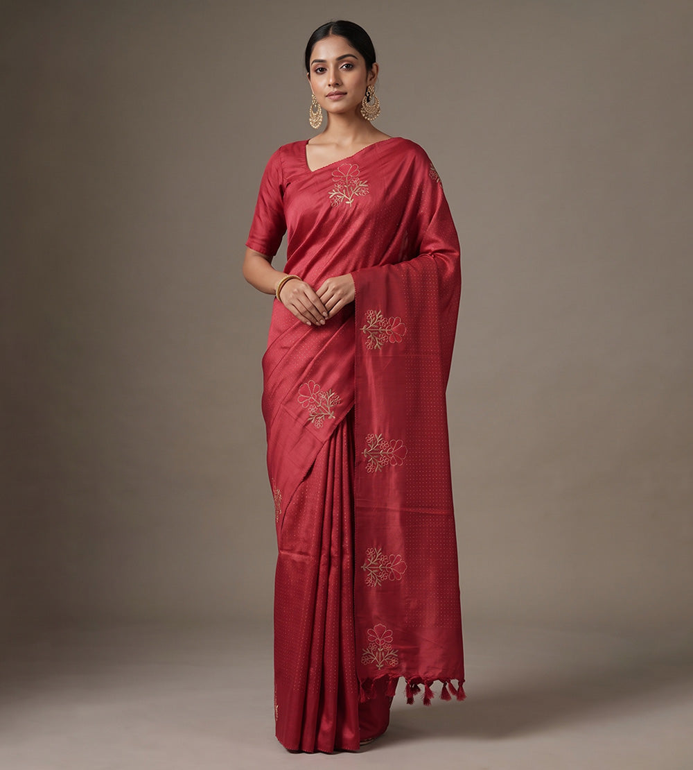 Red Tussar Saree