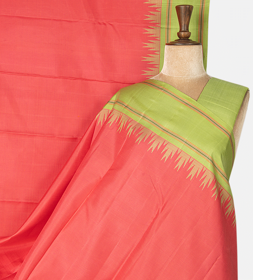 Pink And Orange Kanchipuram Silk Saree
