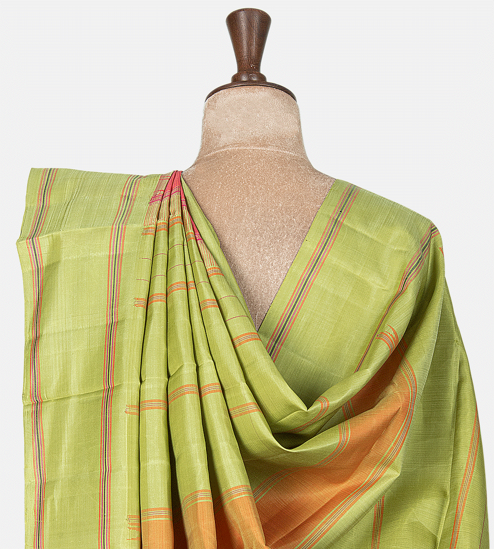 Pink And Orange Kanchipuram Silk Saree