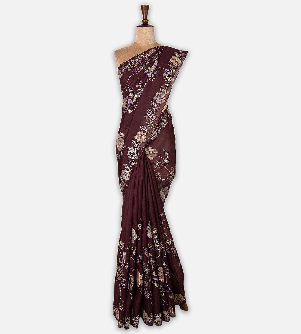 Plum Maroon Organza Saree
