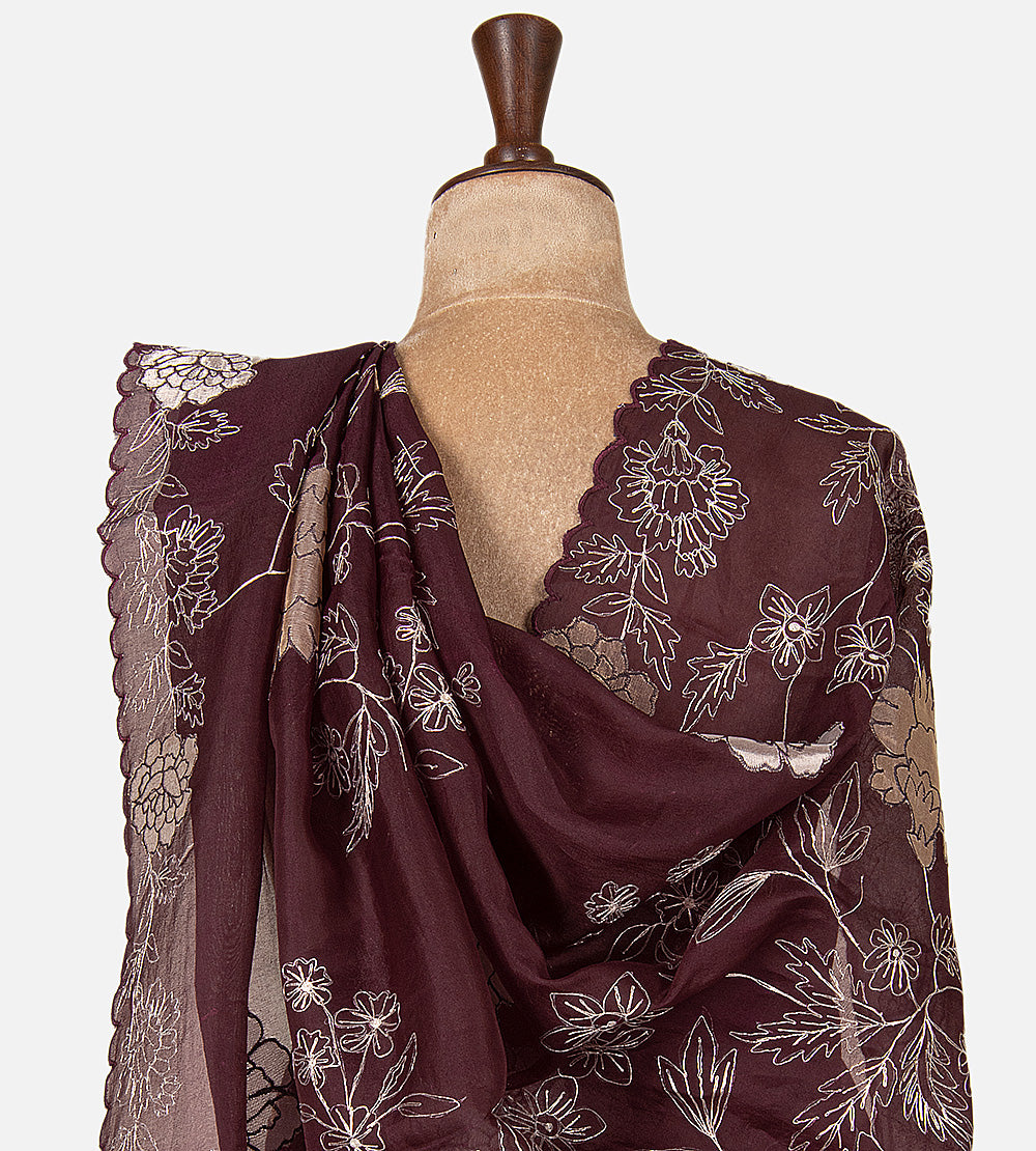 Plum Maroon Organza Saree