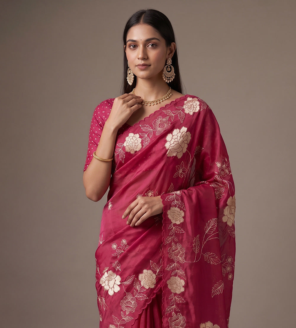 Pink Organza Saree