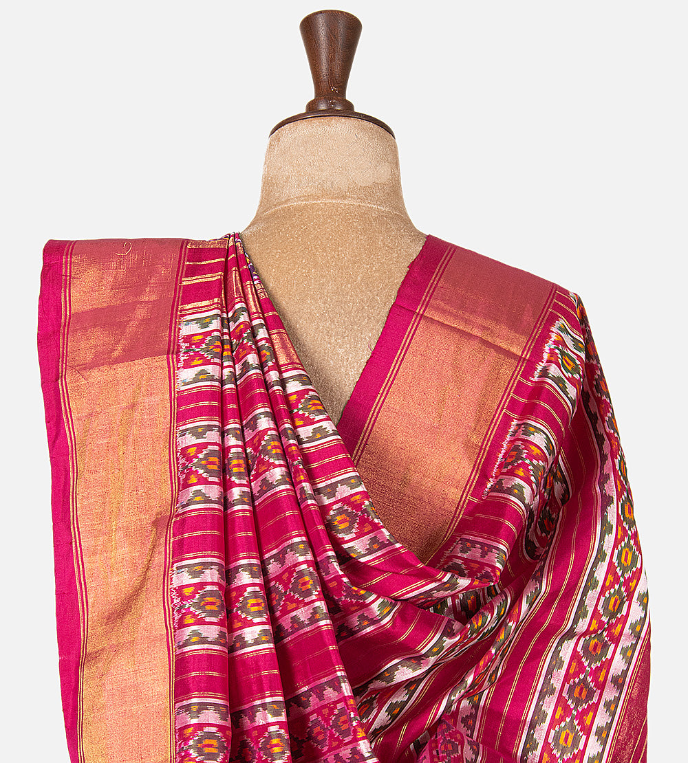 Pink Ikkat Silk Saree