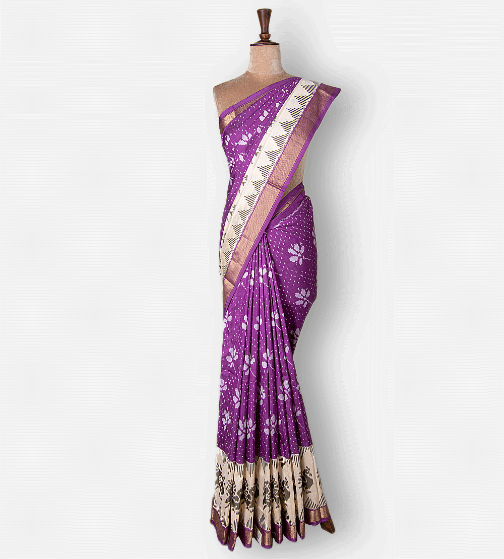 Lavender Ikkat Silk Saree
