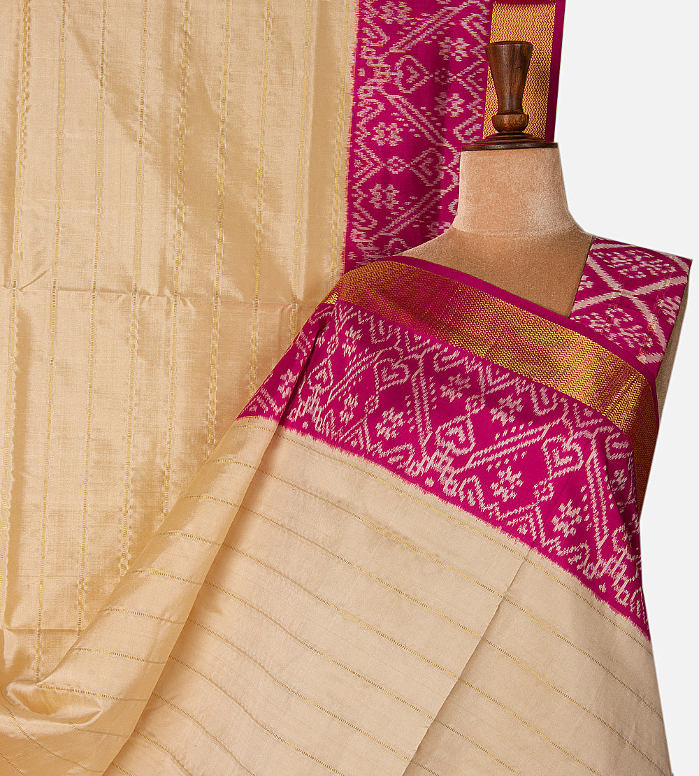 Light Beige Ikkat Silk Saree