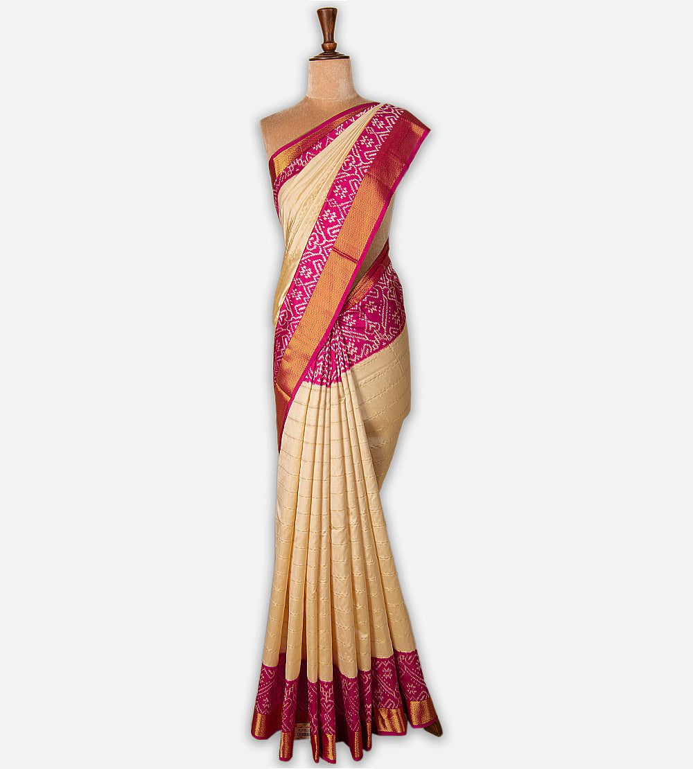 Light Beige Ikkat Silk Saree