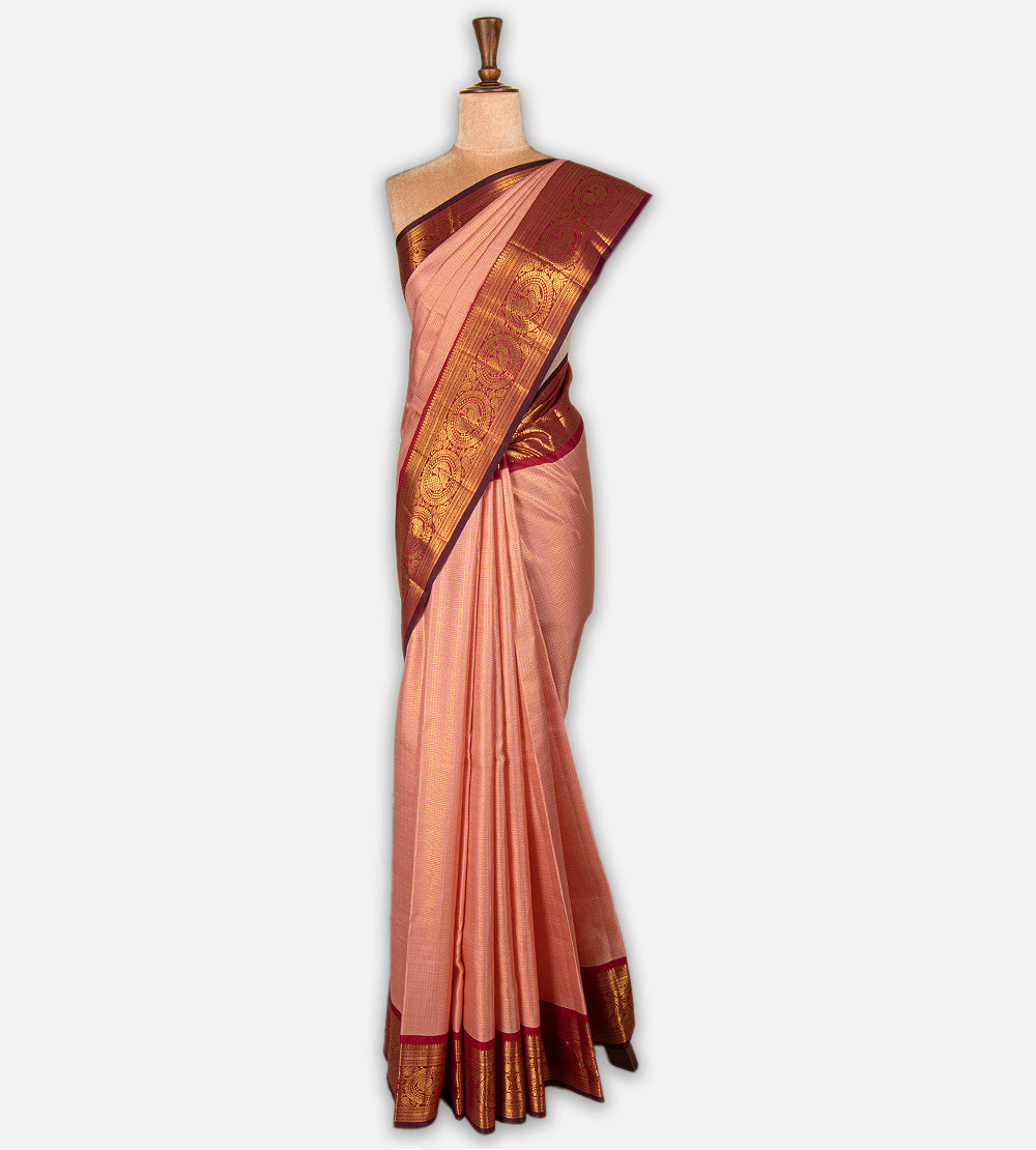 Coral Peach Kanchipuram Silk Saree