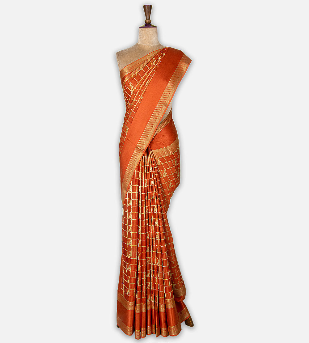 Burnt Orange Mysore Crepe Saree