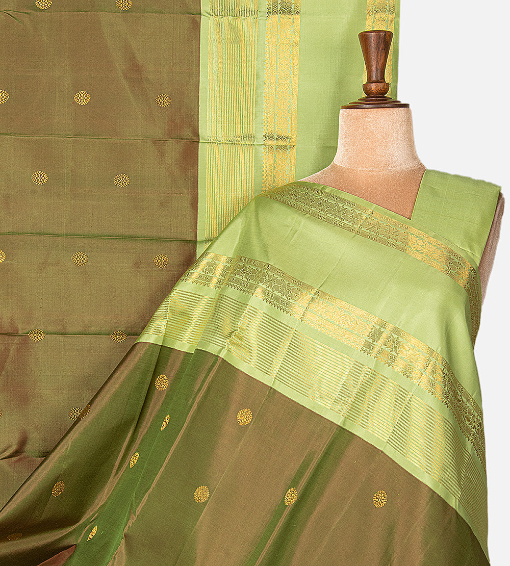Olive Green Kanchipuram Silk Saree