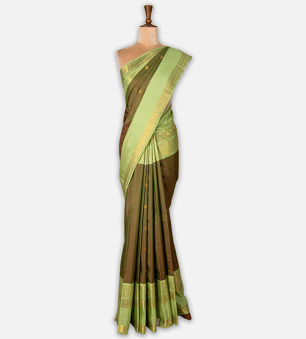 Olive Green Kanchipuram Silk Saree