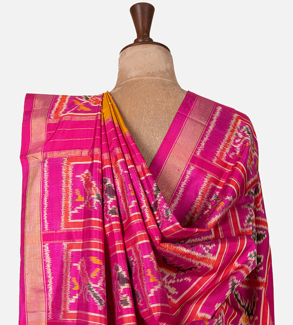 Yellow Ikkat Silk Saree