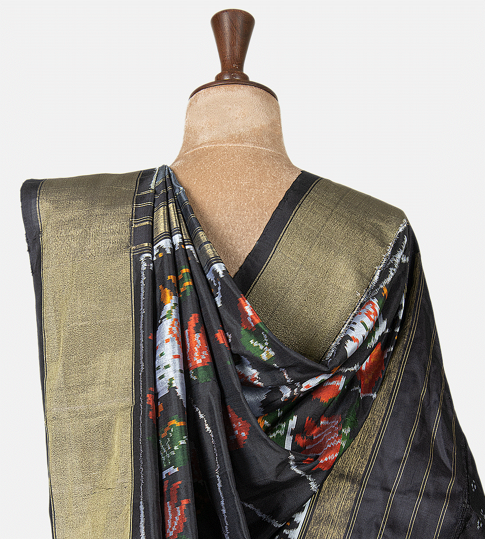Grey Ikkat Silk Saree