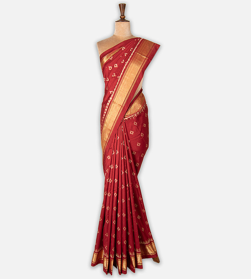 Maroon Ikkat Silk Saree