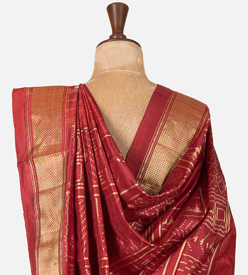 Maroon Ikkat Silk Saree