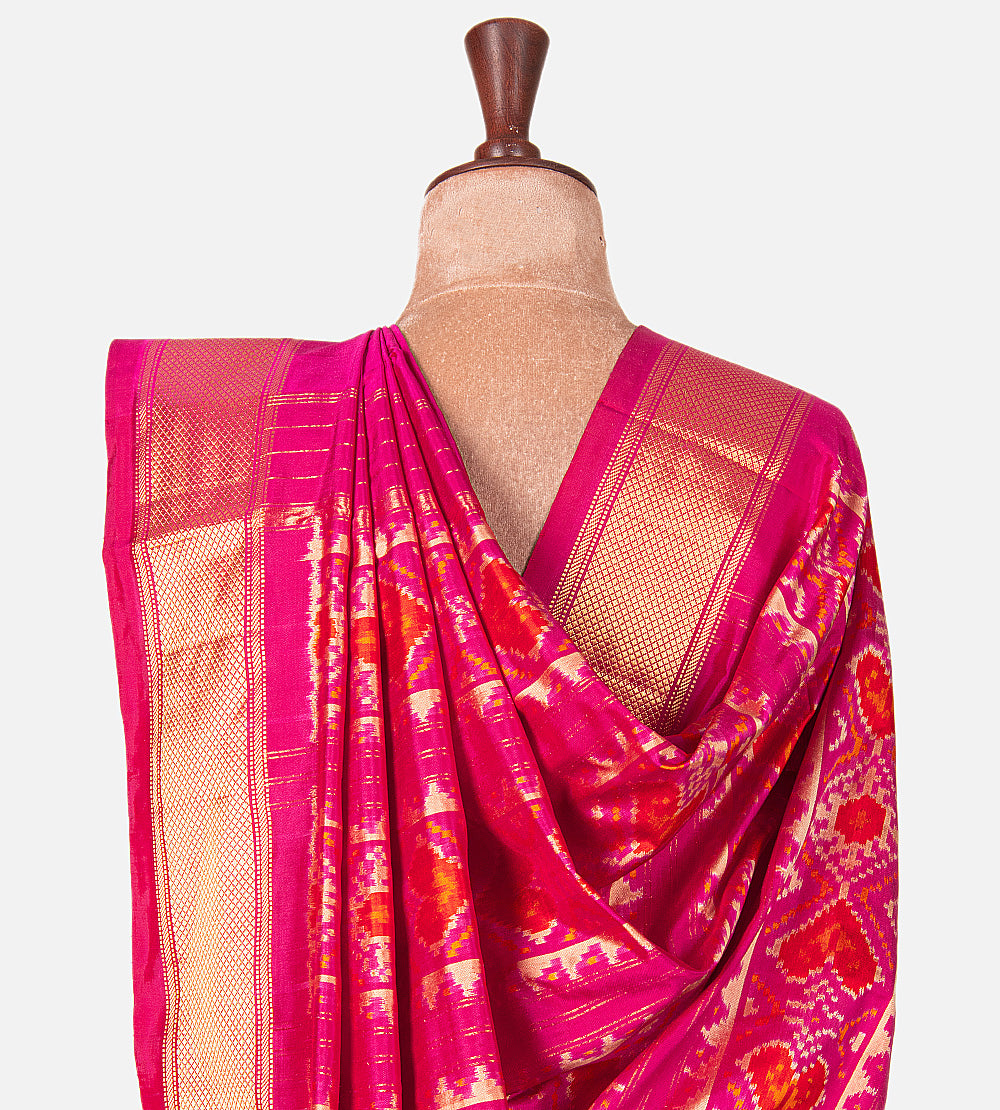 Tangerine Yellow and Light Beige Ikkat Silk Saree