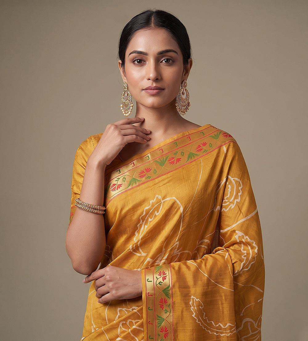 Yellow Tussar Saree