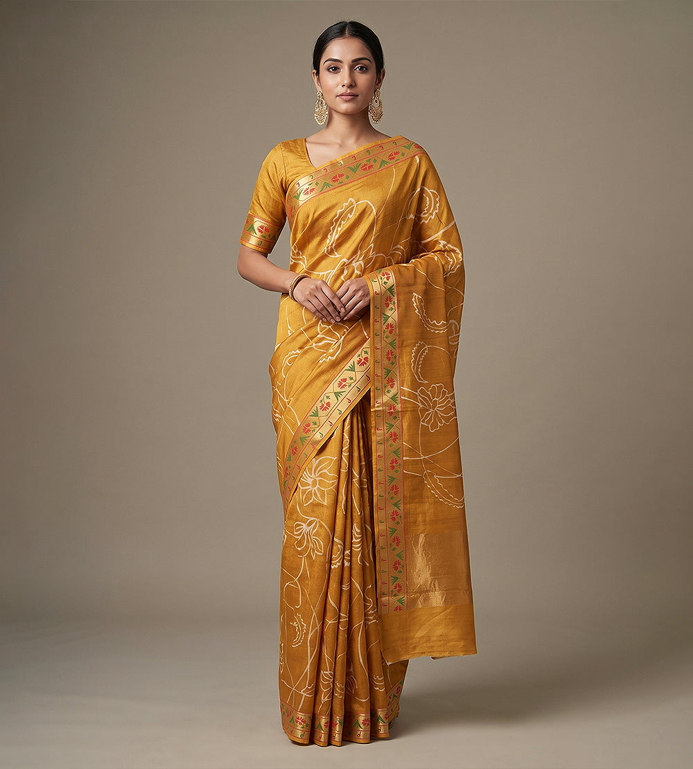 Yellow Tussar Saree