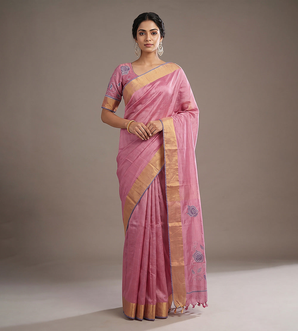 Pink Tussar Saree