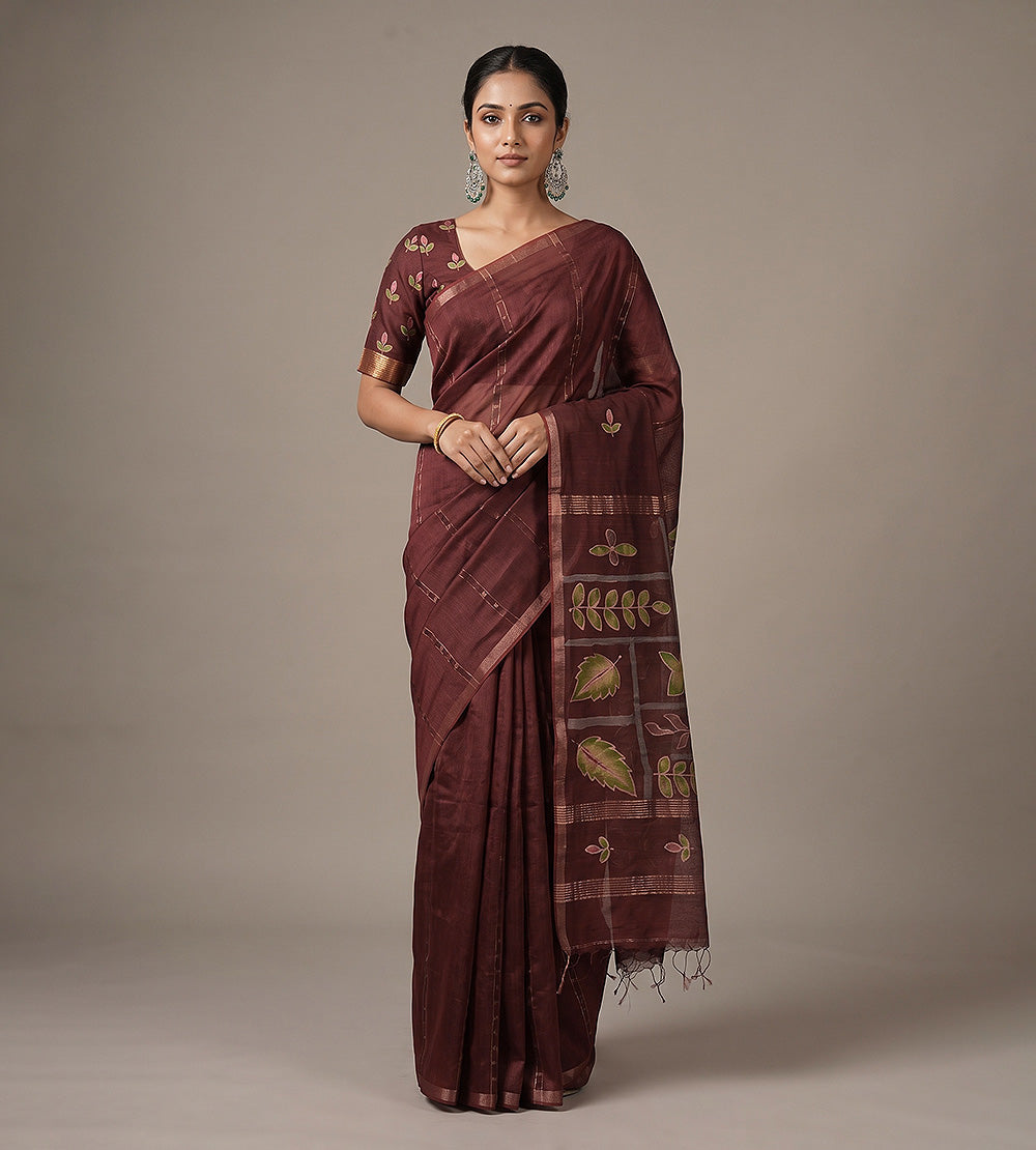 Maroon Bailou Tussar Saree