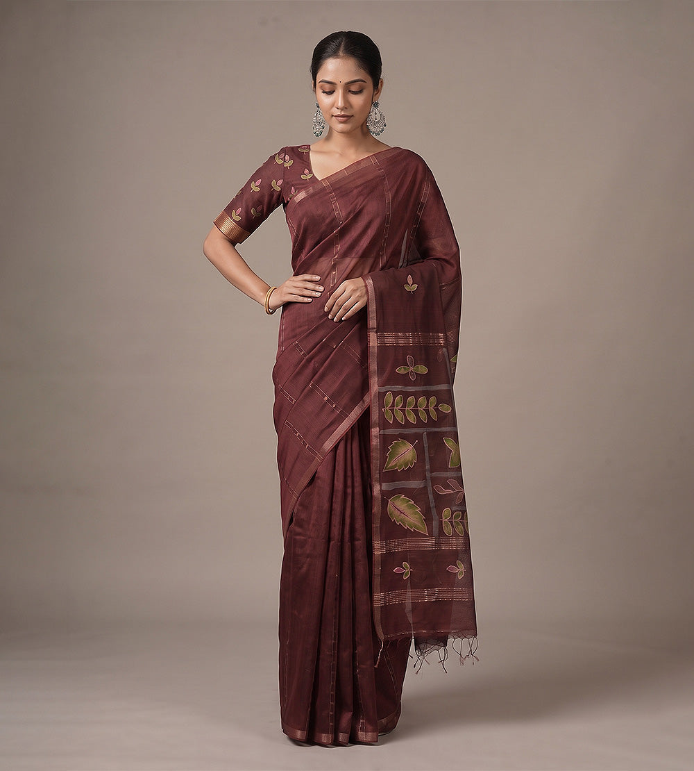 Maroon Bailou Tussar Saree