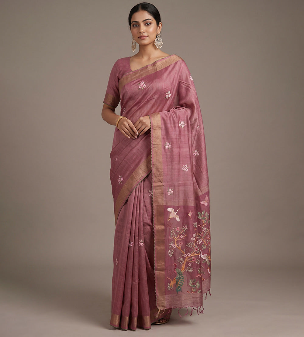 Pink Tussar Saree