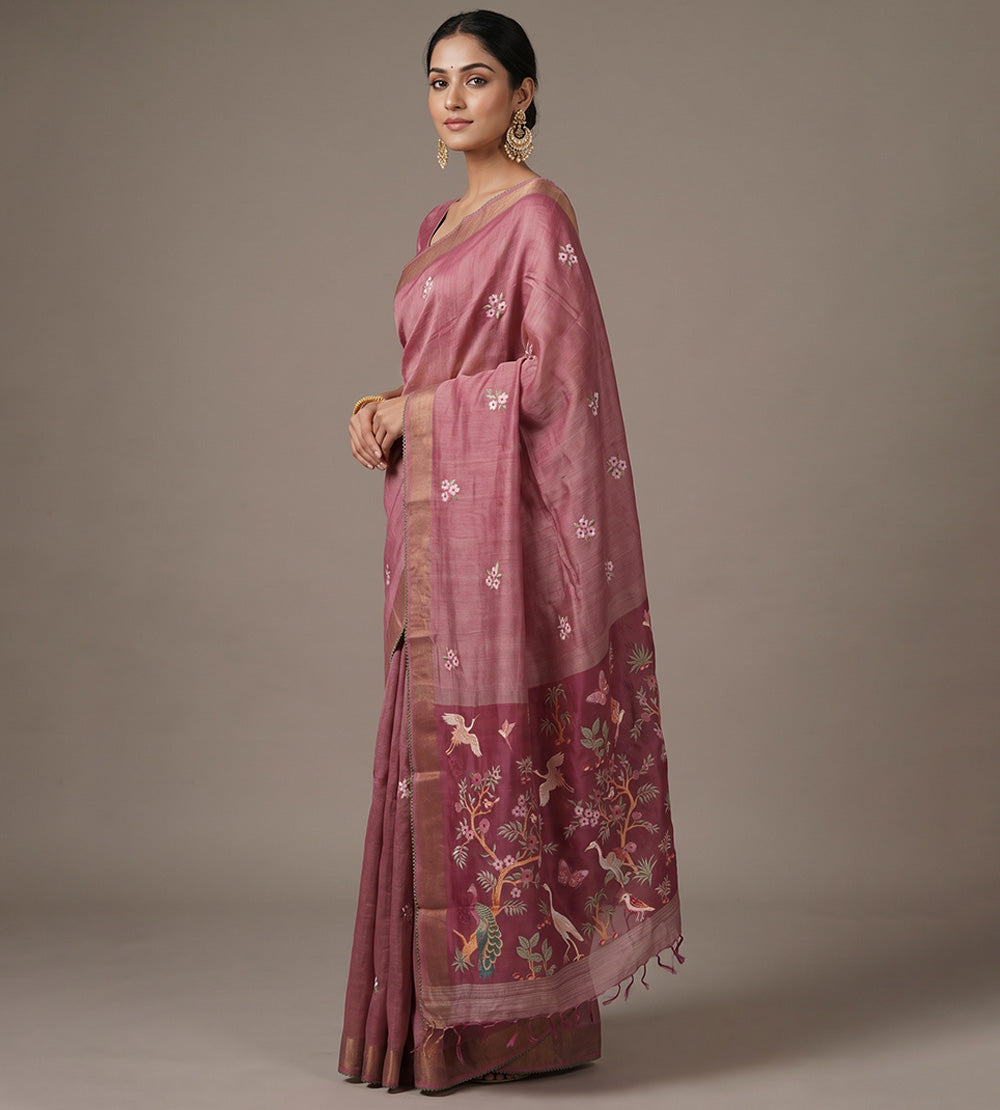 Pink Tussar Saree