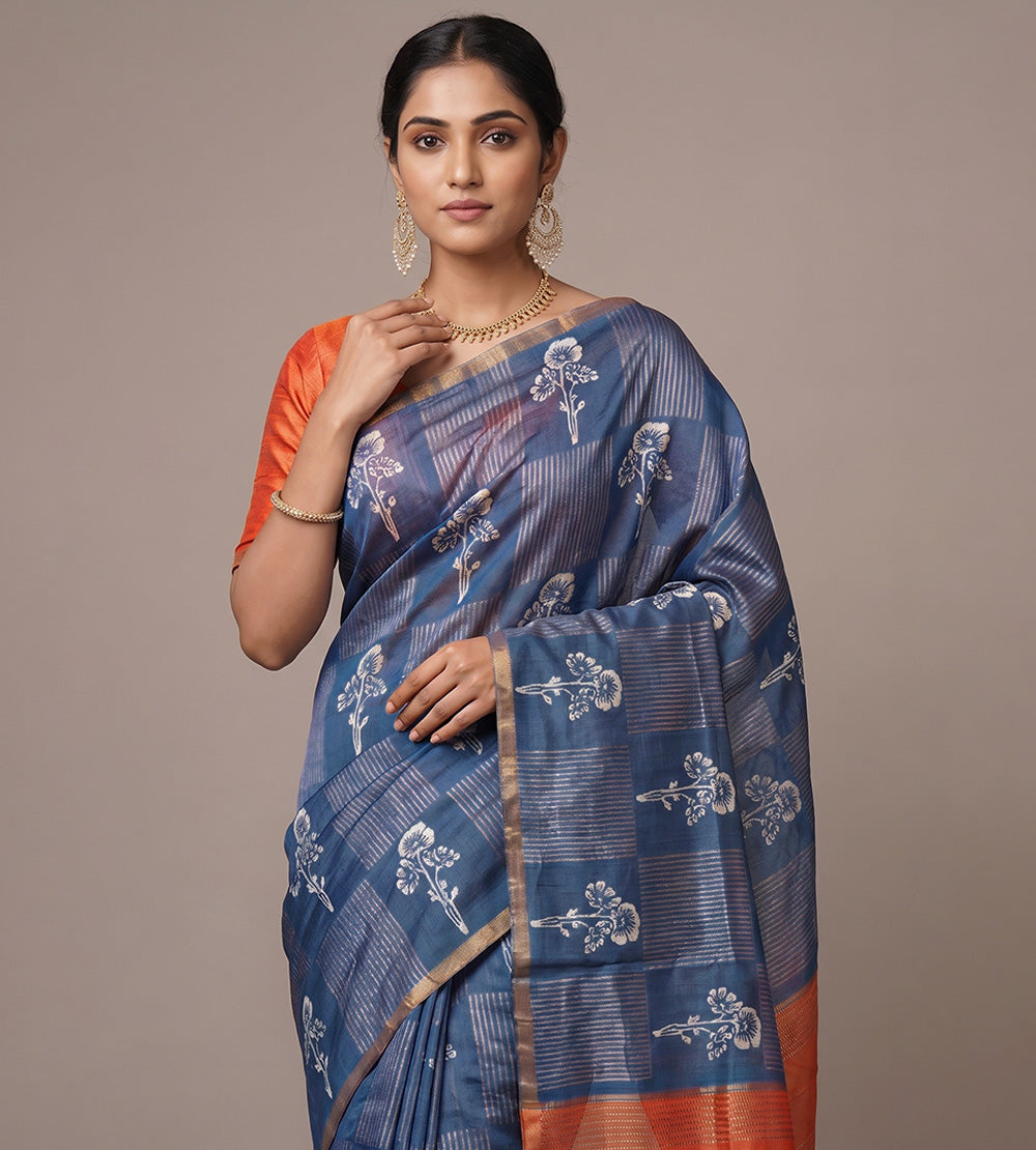 Blue Tussar Saree
