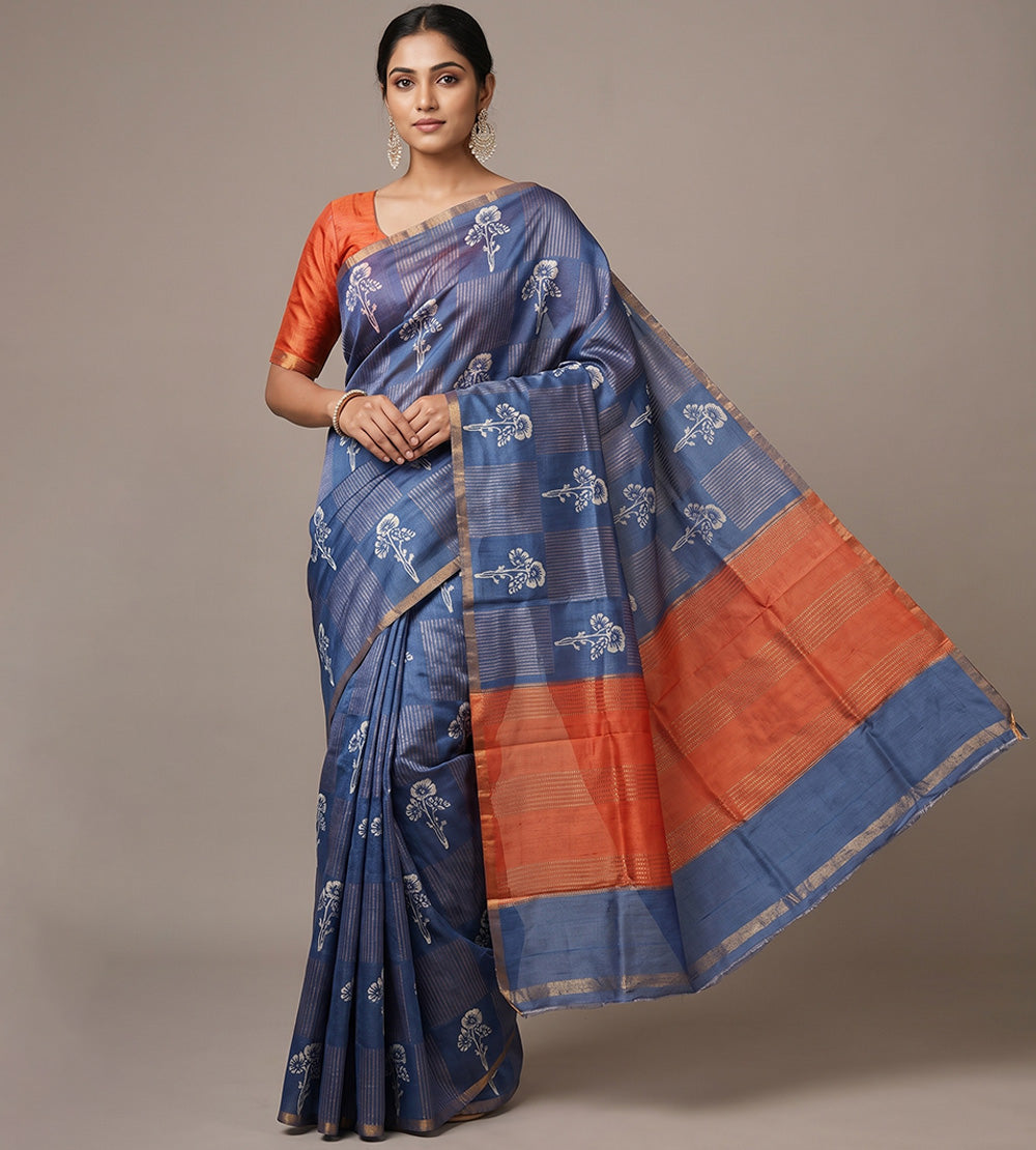 Blue Tussar Saree
