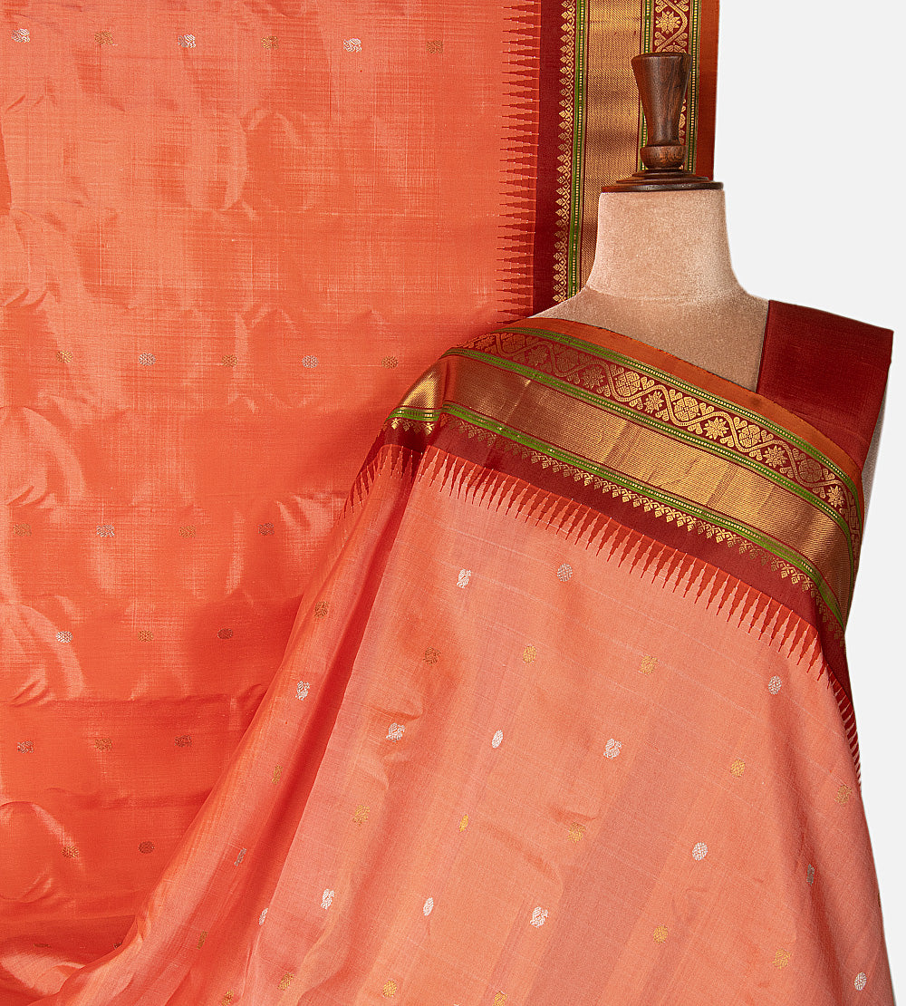 Peach Gadwal Silk Saree