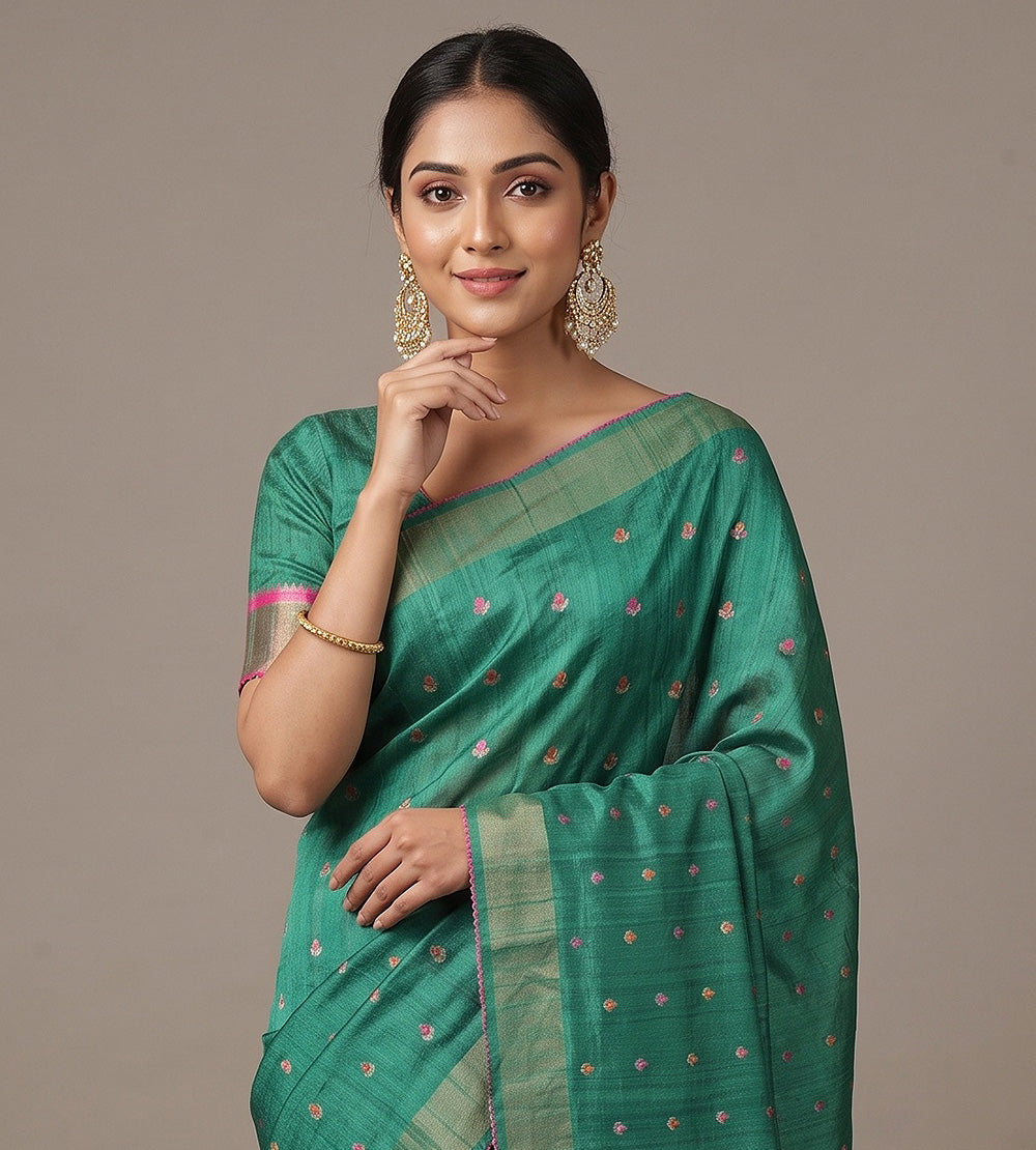 Green Tussar Saree