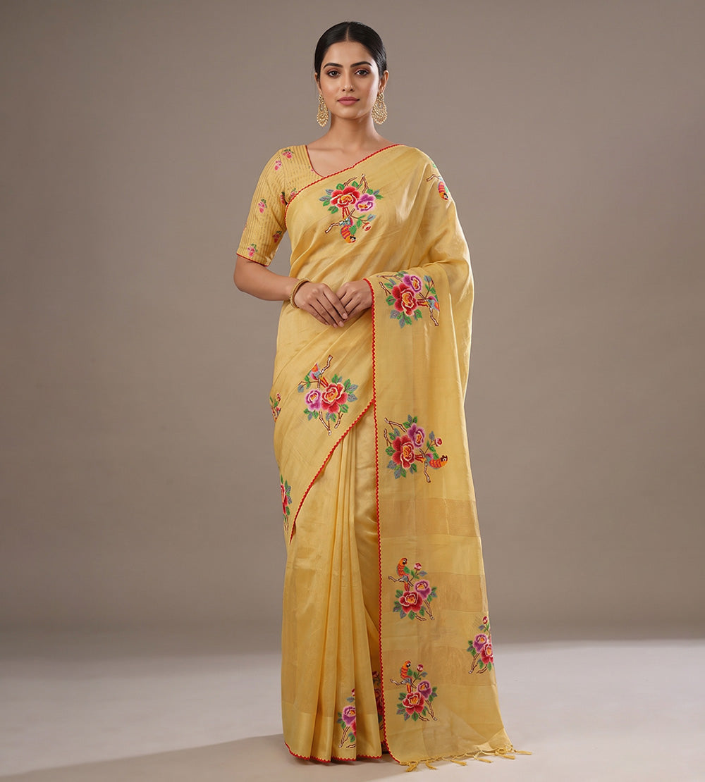 Yellow Tussar Saree