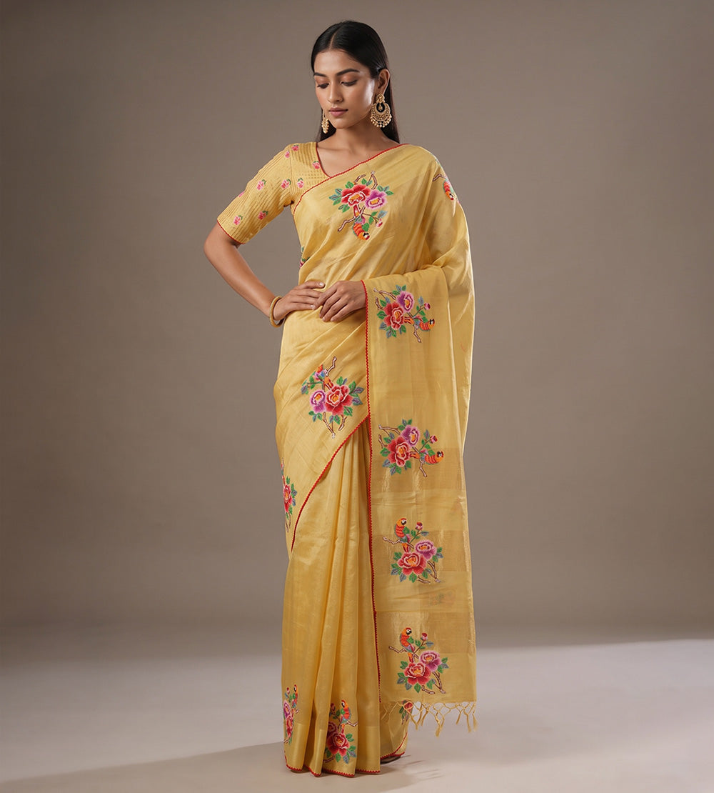 Yellow Tussar Saree