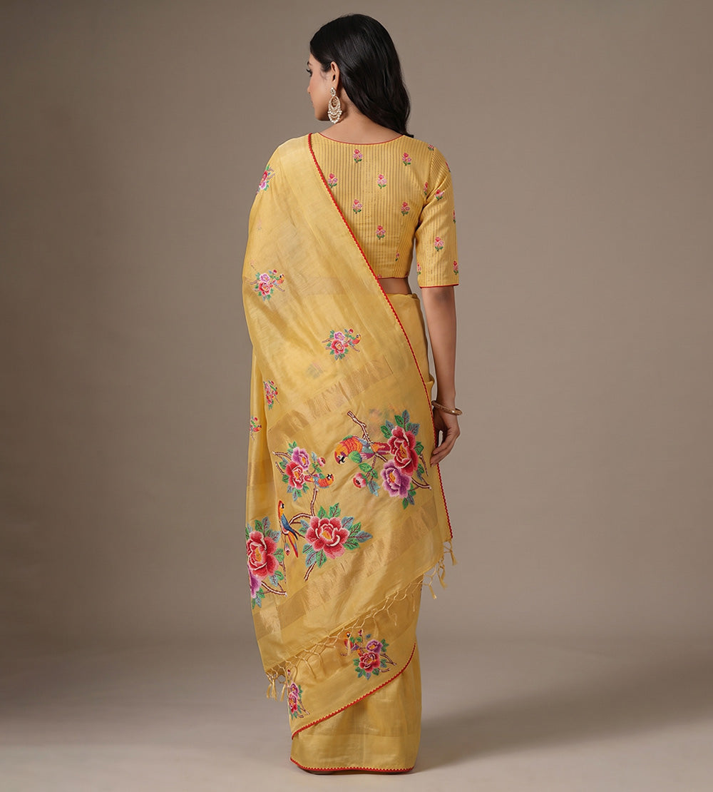 Yellow Tussar Saree