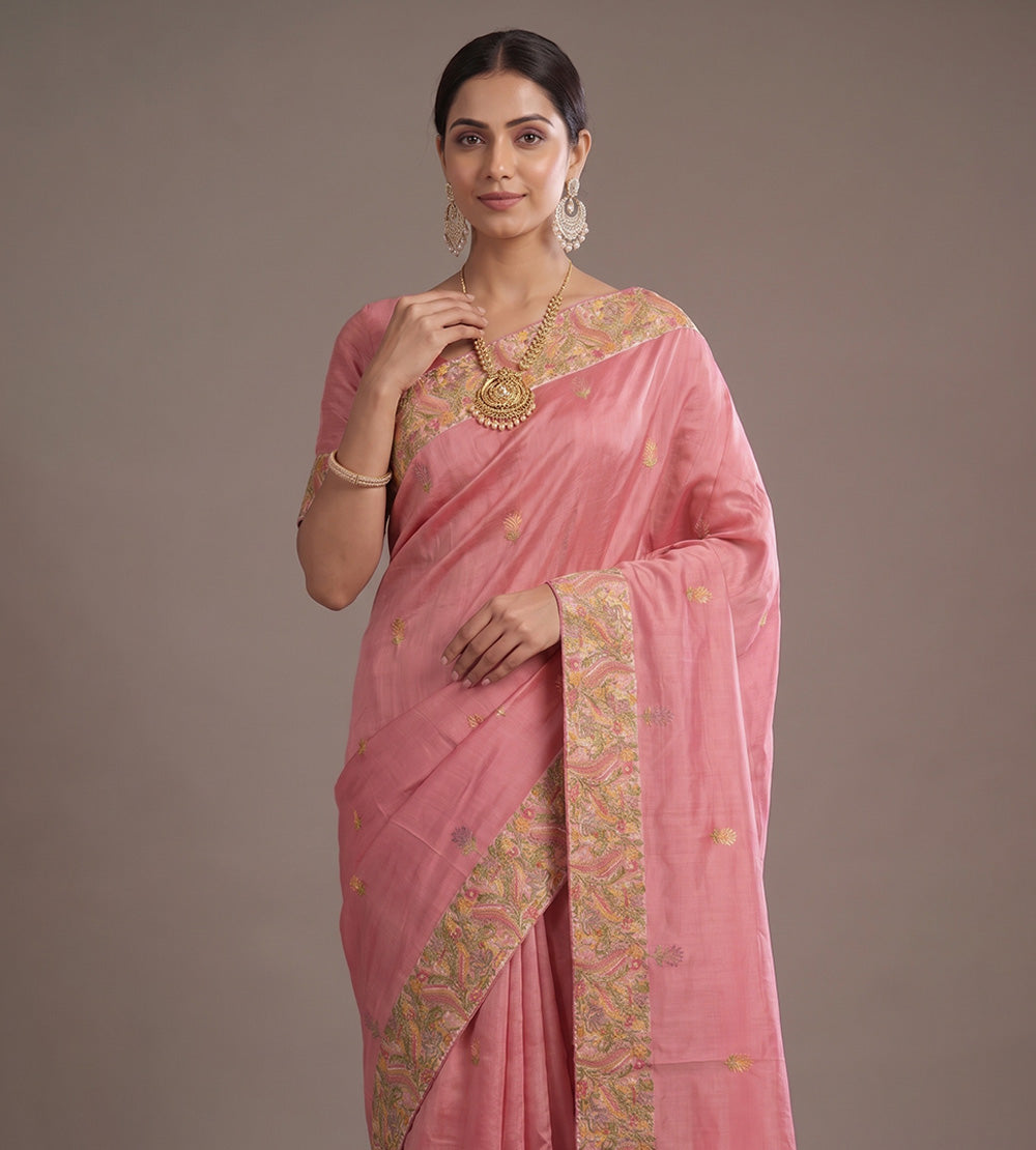 Pink Tussar Saree