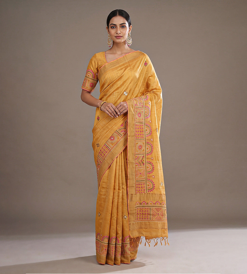 Yellow Tussar Saree