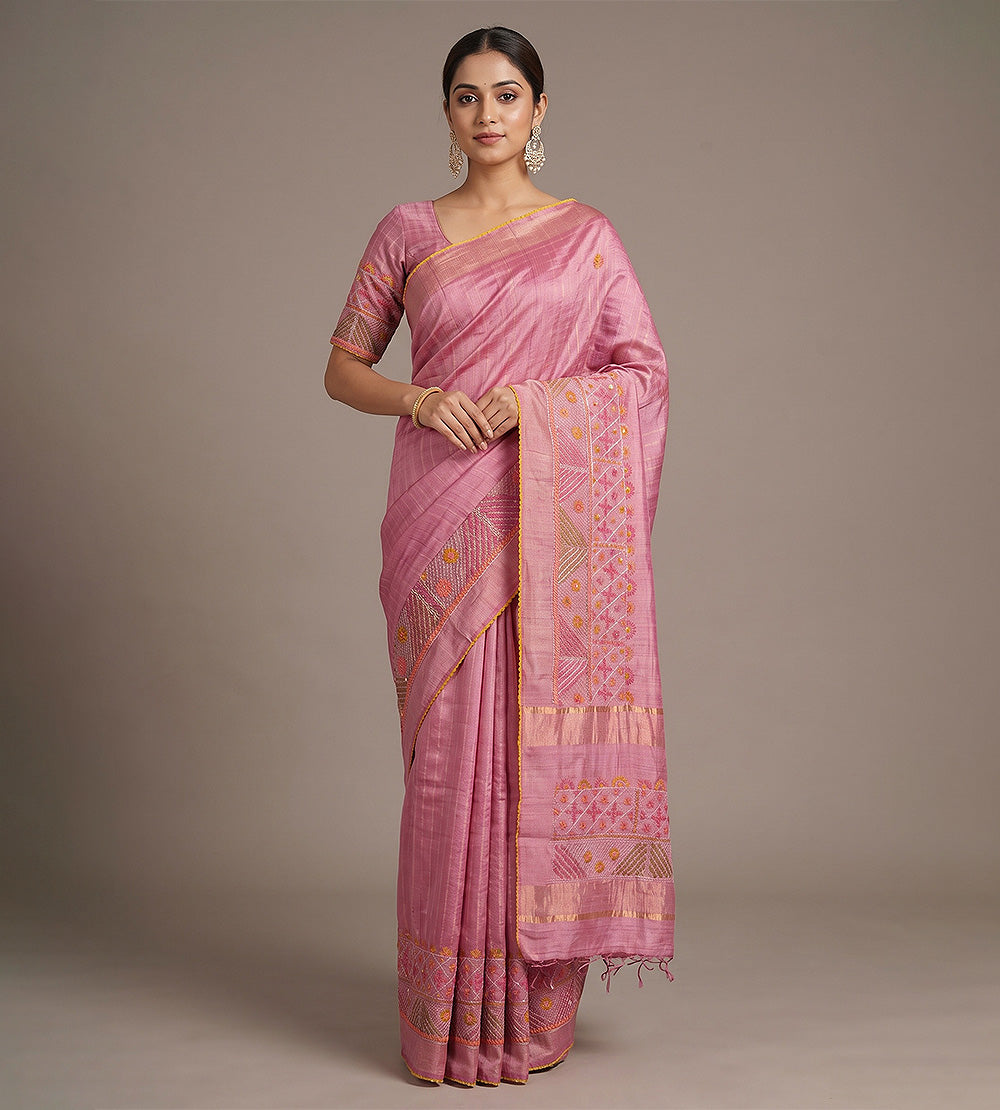 Pink Tussar Saree