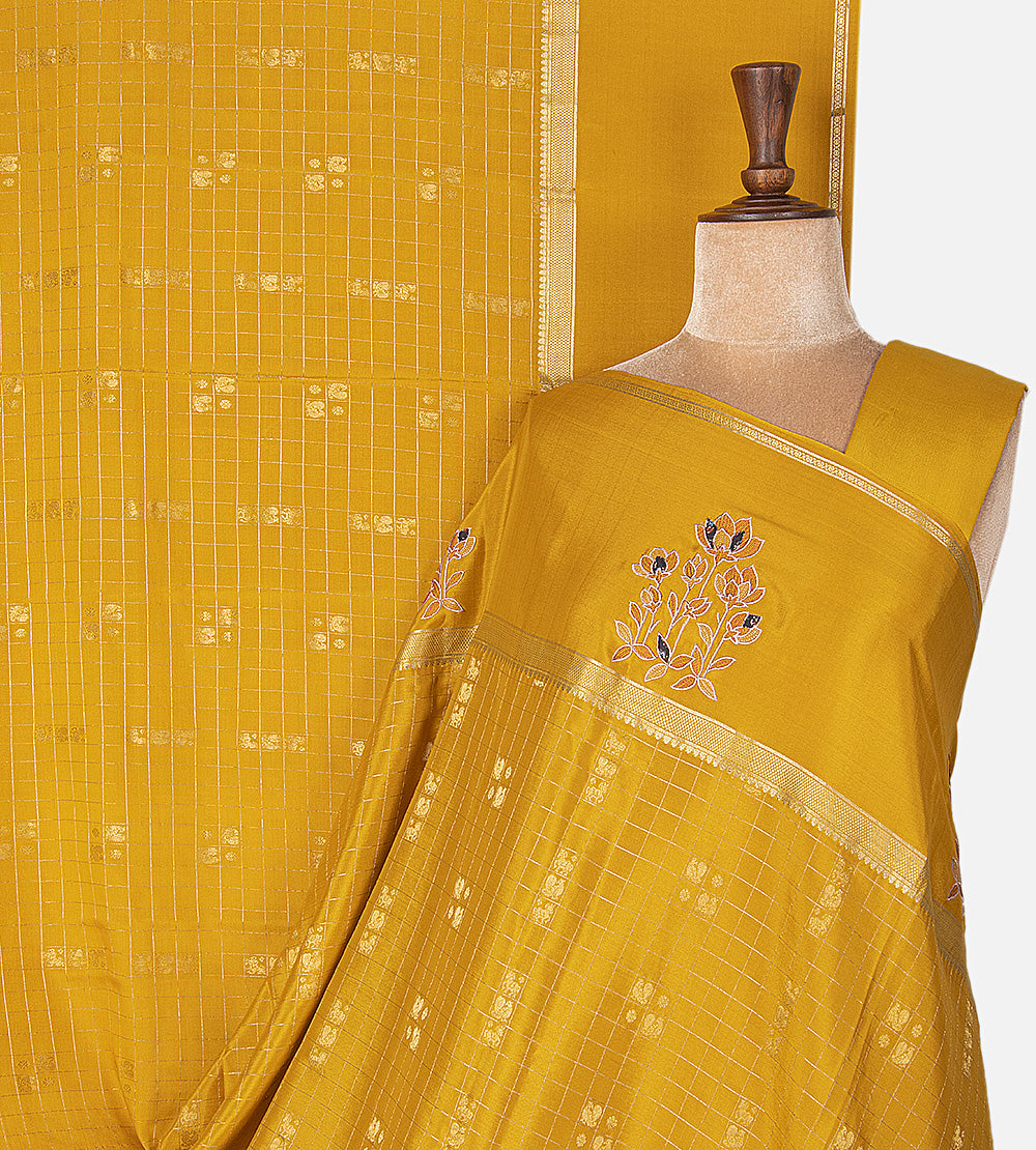 Yellow Mysore Crepe Saree