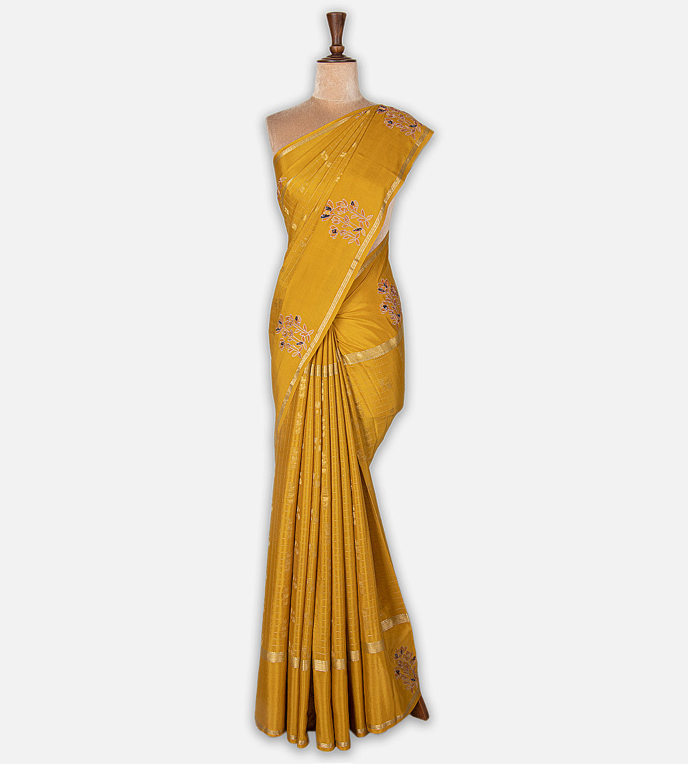 Yellow Mysore Crepe Saree