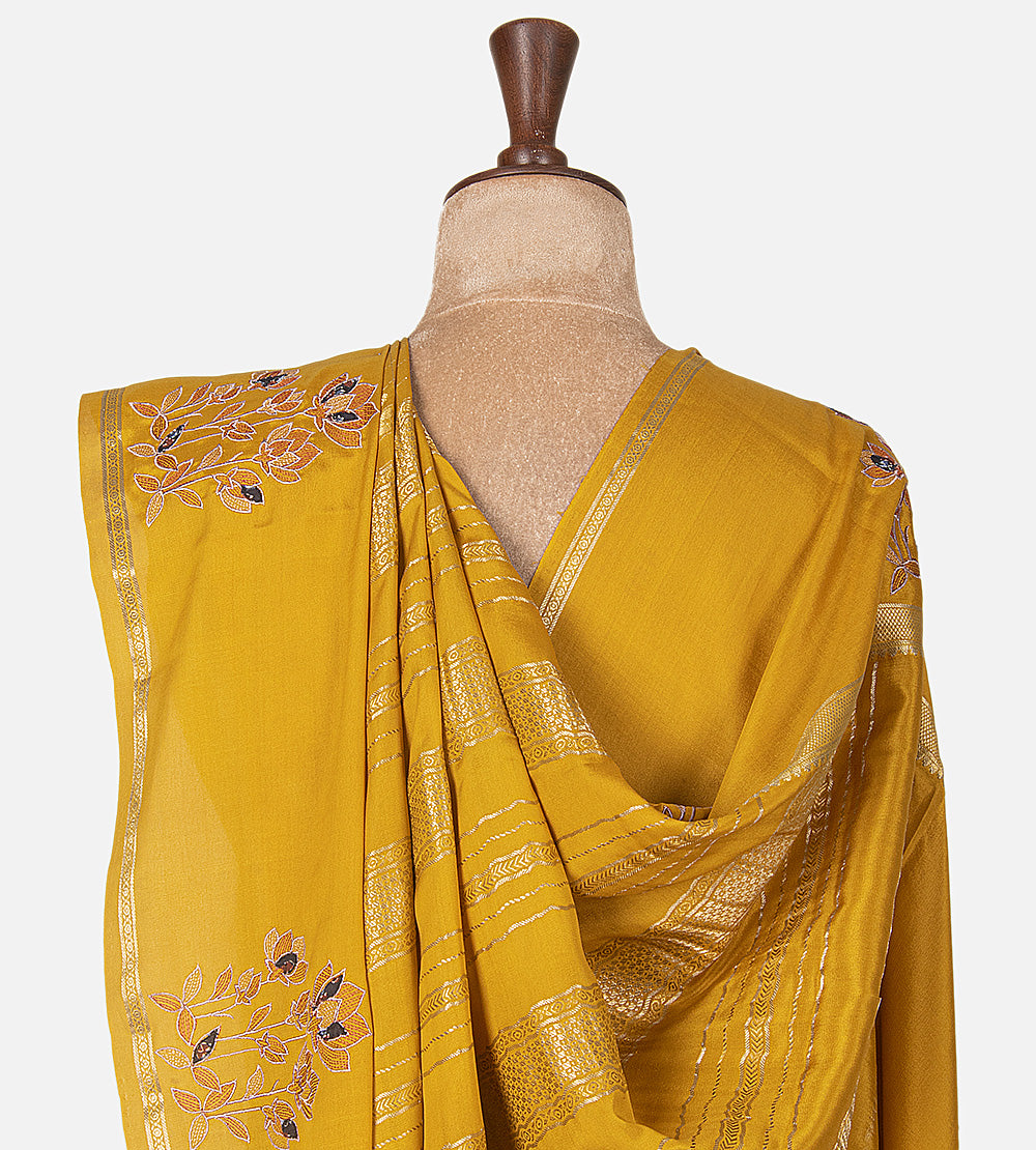 Yellow Mysore Crepe Saree