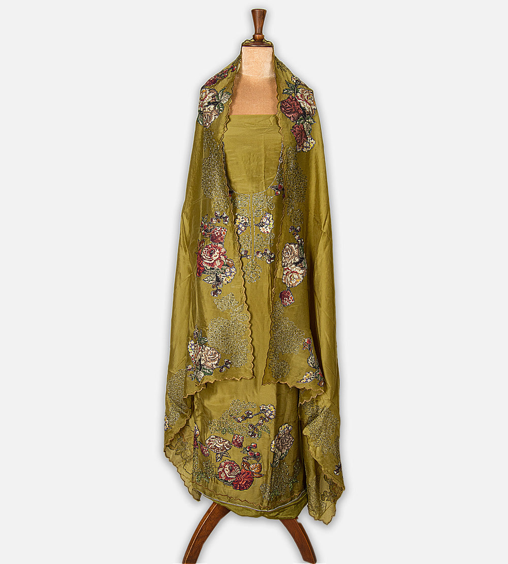 Olive Green Satin Crepe Salwar