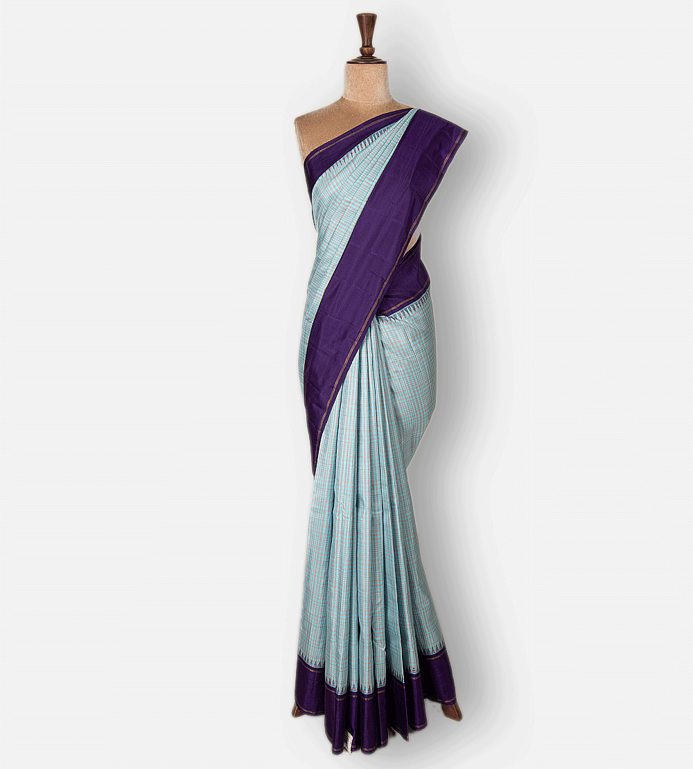 Pastel Blue And Grey Kanchipuram Silk Saree