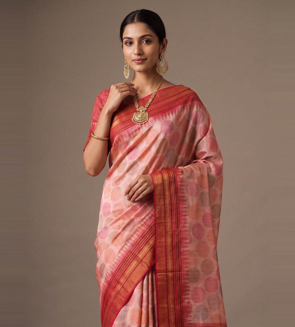Light Peach Tussar Saree