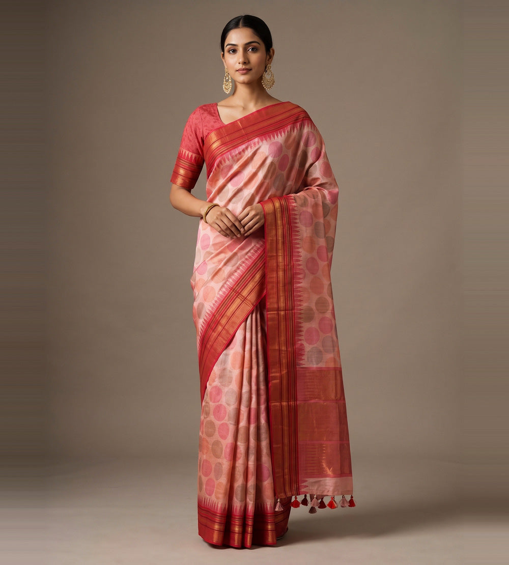 Light Peach Tussar Saree